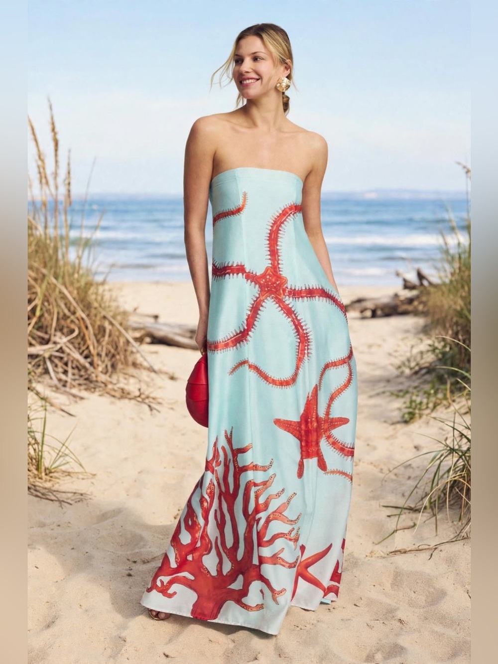 Mina World Ursa Strapless Maxi Dress Strapless Sea Life Sz Small